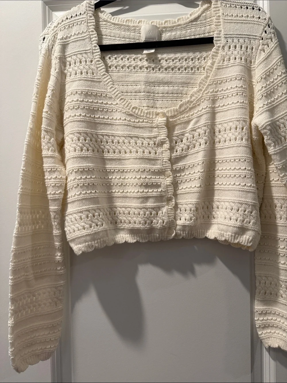 H&M Cream Cropped Button-Front Knit Cardigan